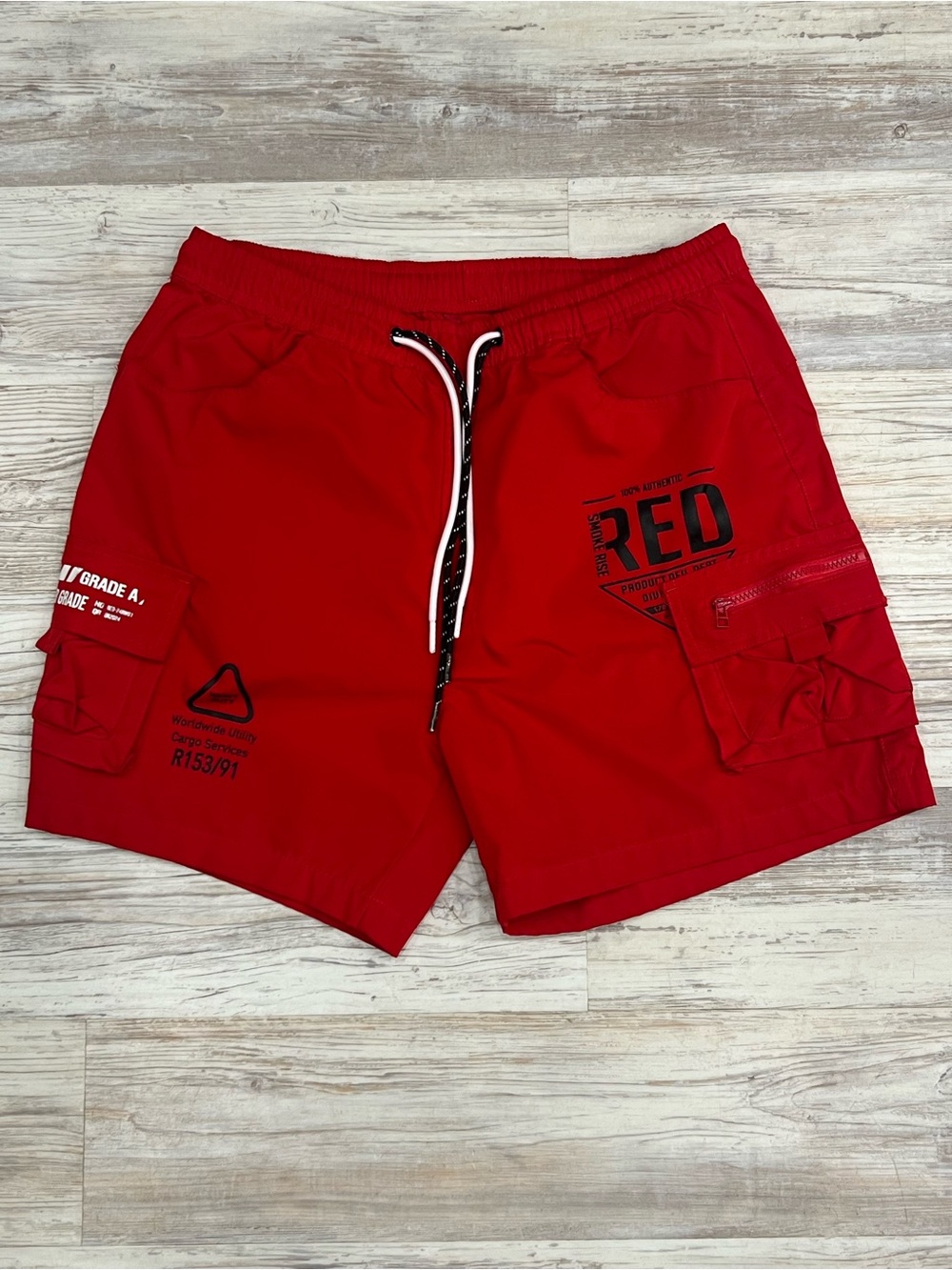 Red Men's Cargo Shorts with Drawstring